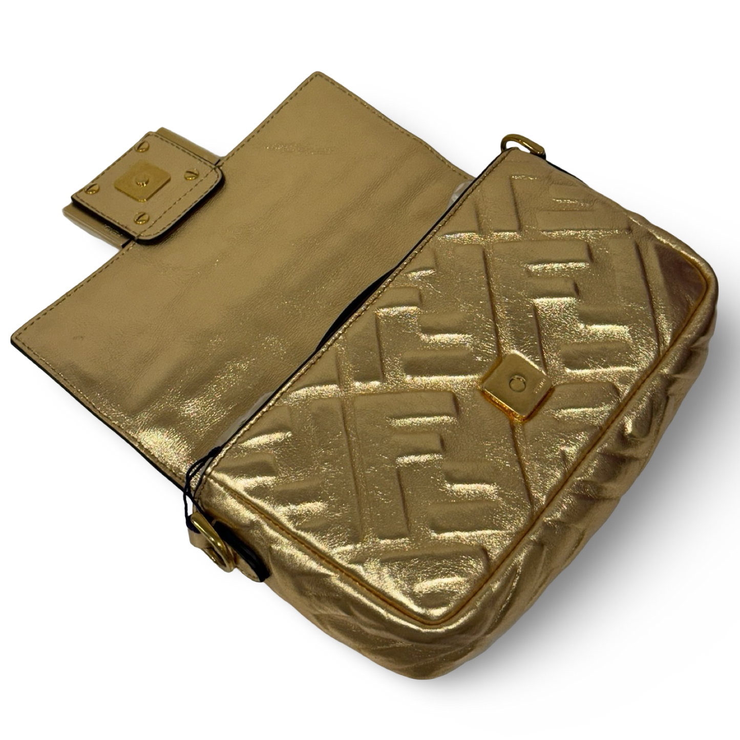 Fendi Vitello Catalan Mini Mirror FF 1974 Embossed Baguette - GHW / Gold