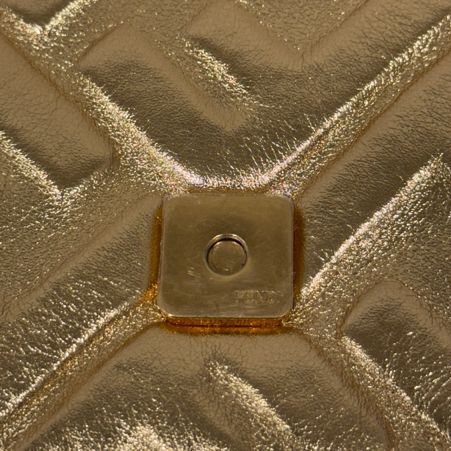 Fendi Vitello Catalan Mini Mirror FF 1974 Embossed Baguette - GHW / Gold