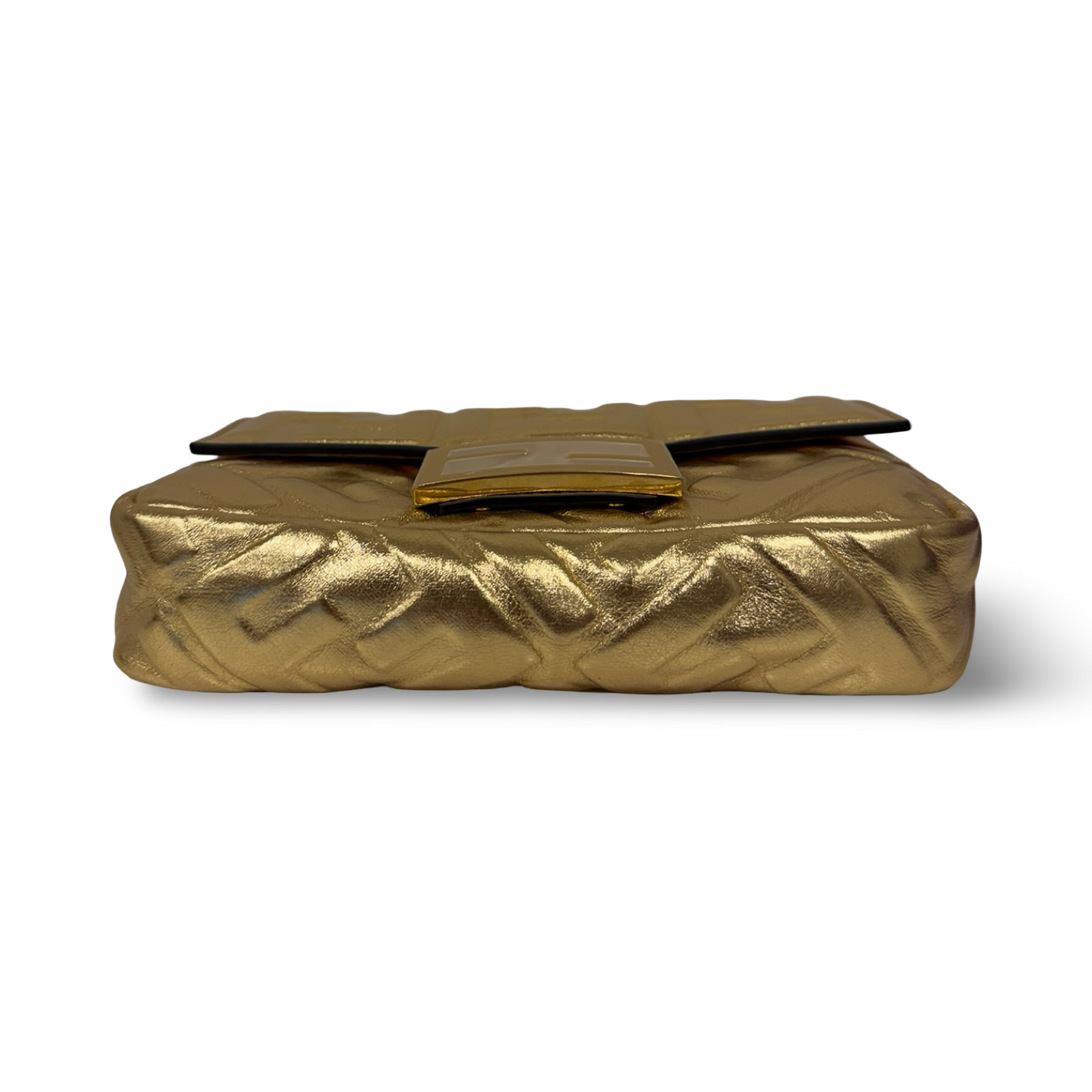 Fendi Vitello Catalan Mini Mirror FF 1974 Embossed Baguette - GHW / Gold
