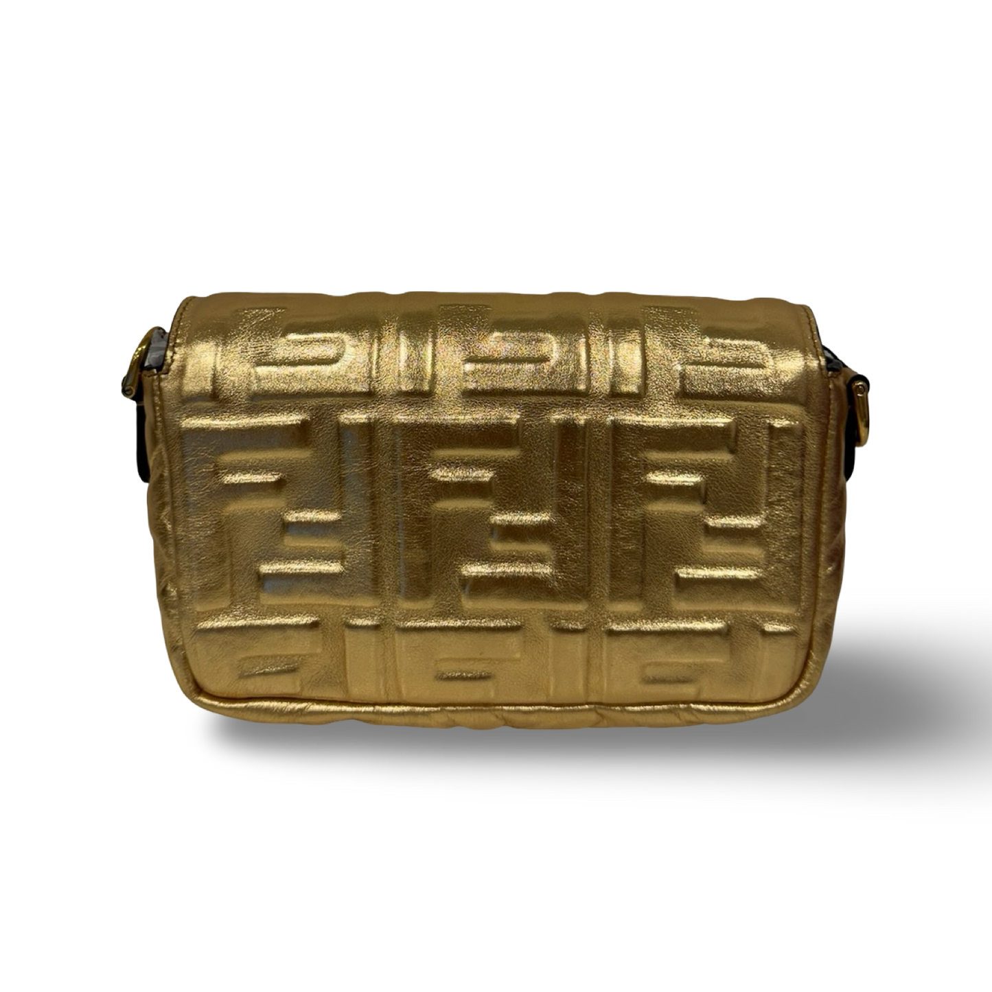 Fendi Vitello Catalan Mini Mirror FF 1974 Embossed Baguette - GHW / Gold