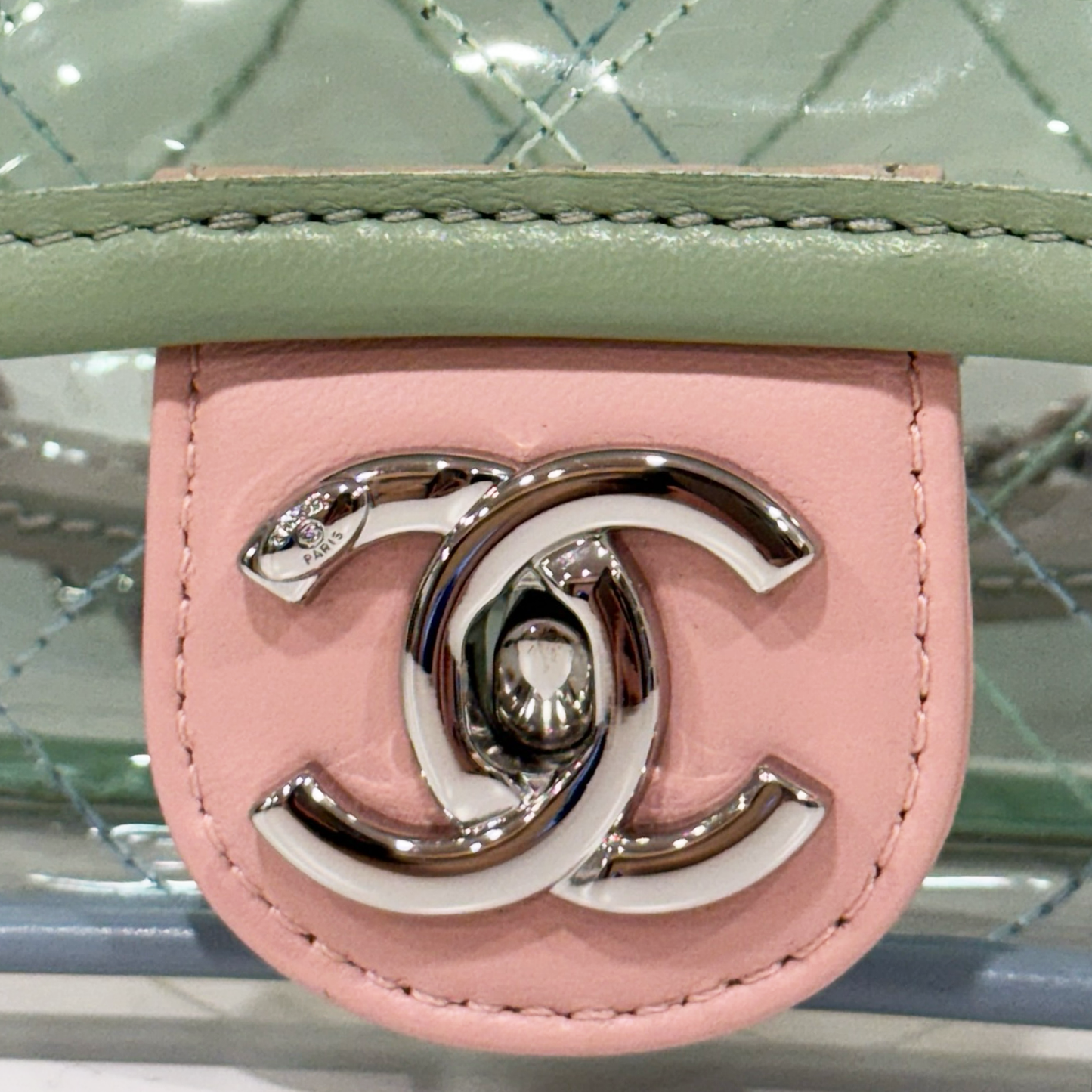 Chanel Quilted PVC Medium Splash Flap - SHW / Blue Pink