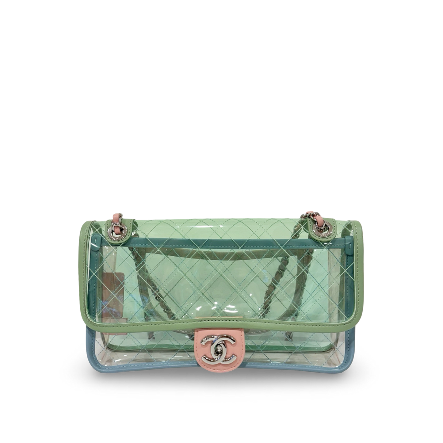 Chanel Quilted PVC Medium Splash Flap - SHW / Blue Pink