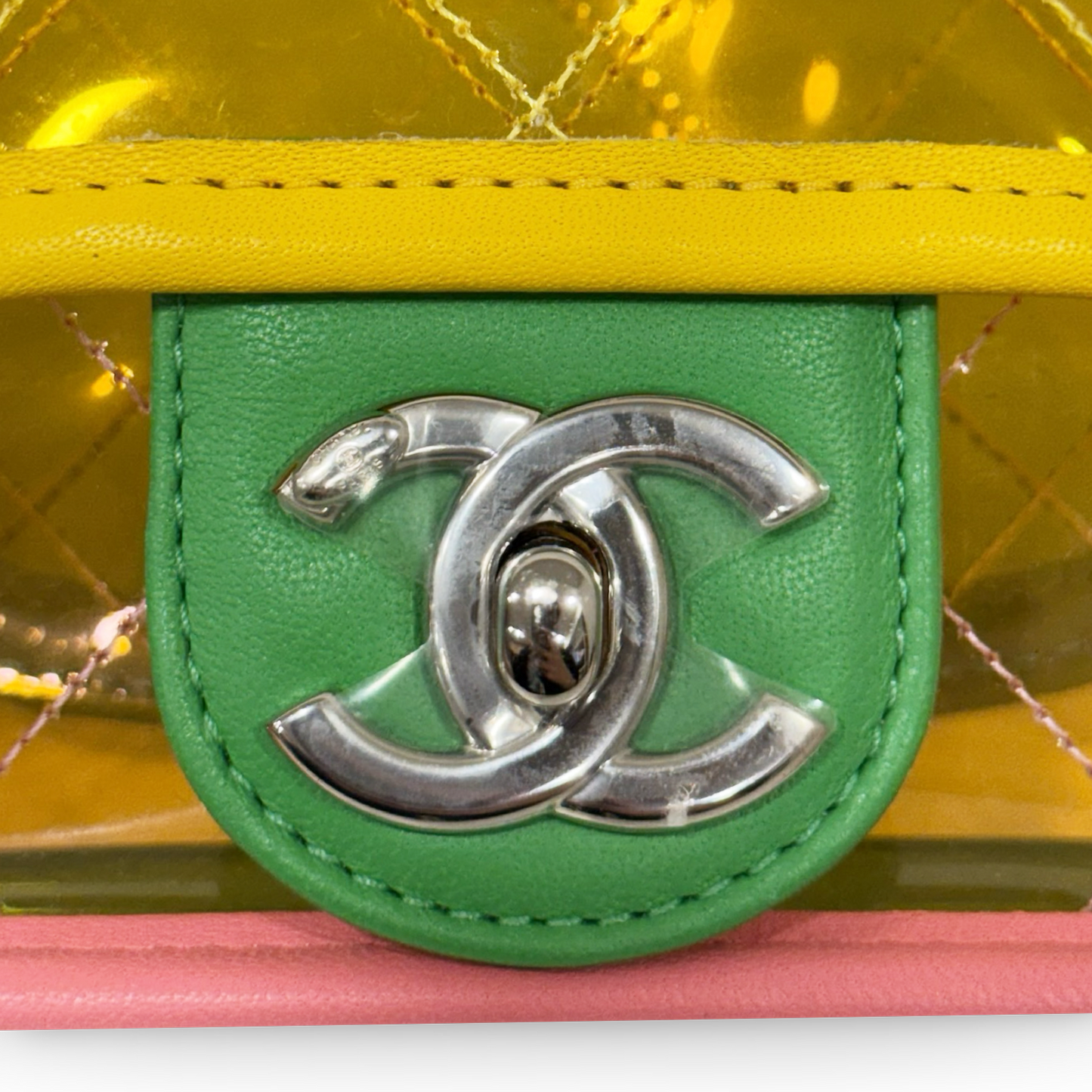 Chanel Quilted PVC Small Splash Flap - SHW /Yellow