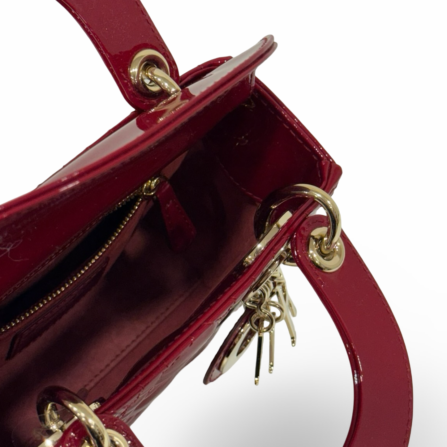 Dior Cannage Patent Mini Lady Bag - GHW / Red