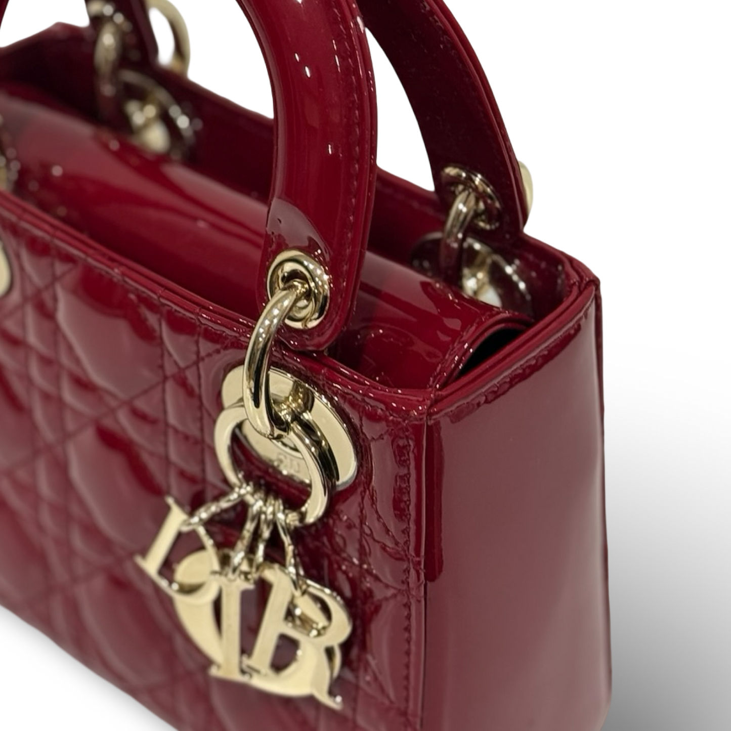 Dior Cannage Patent Mini Lady Bag - GHW / Red