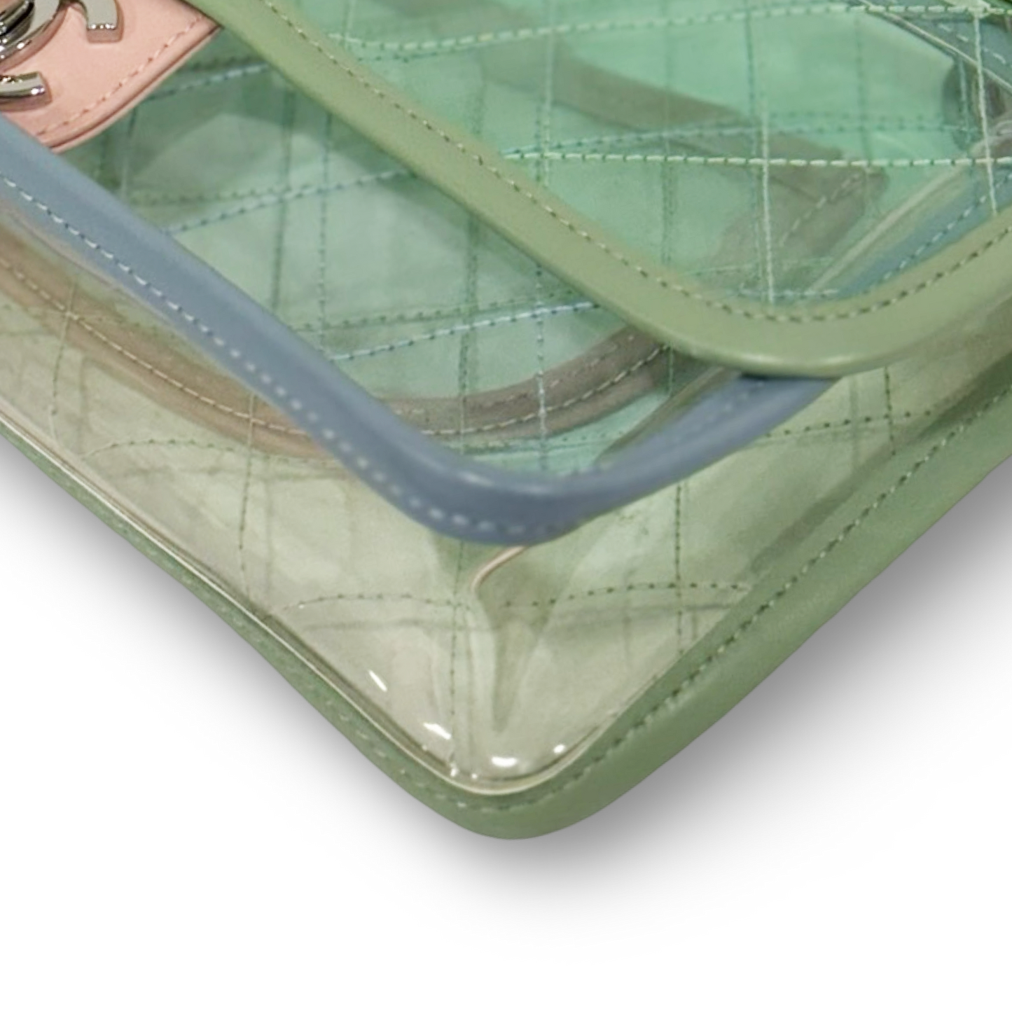 Chanel Quilted PVC Medium Splash Flap - SHW / Blue Pink