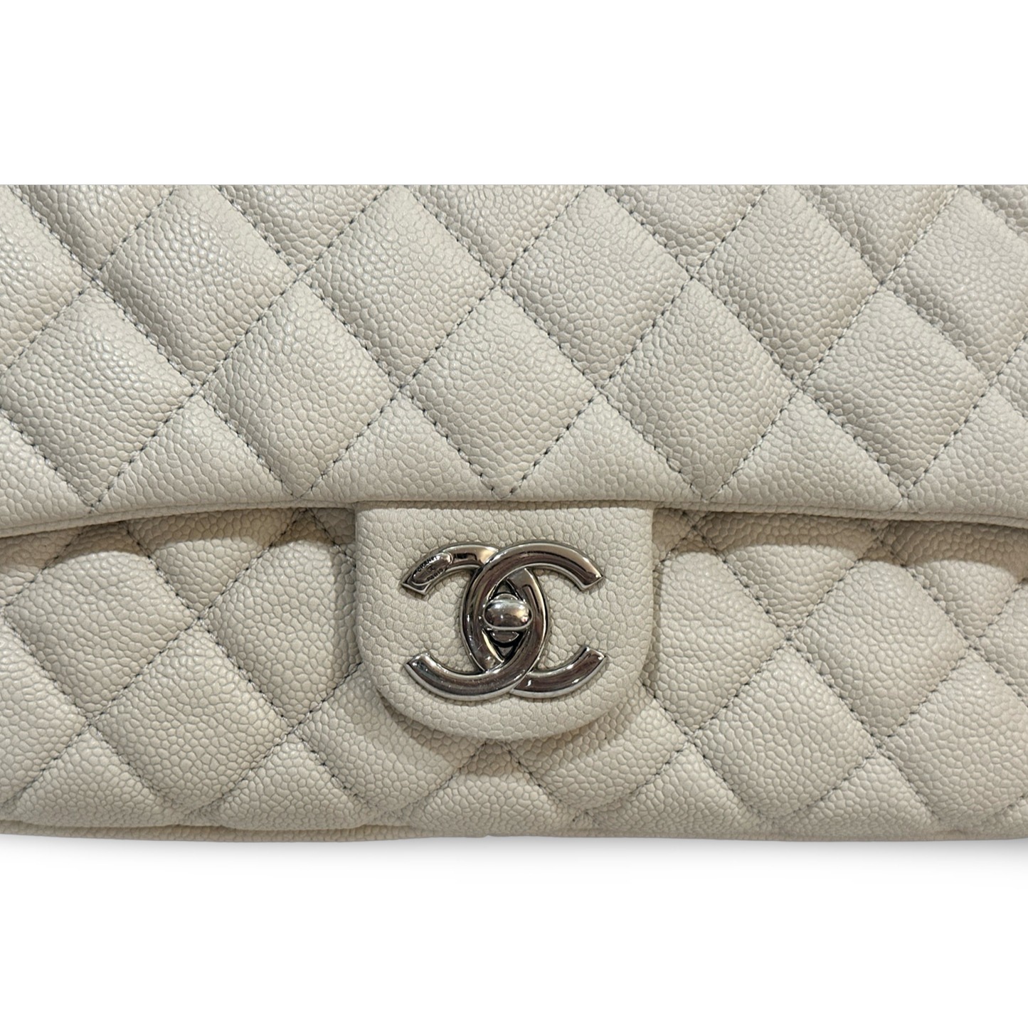 Chanel Classic Caviar Easy-Go Jumbo Zip Flap - SHW / White