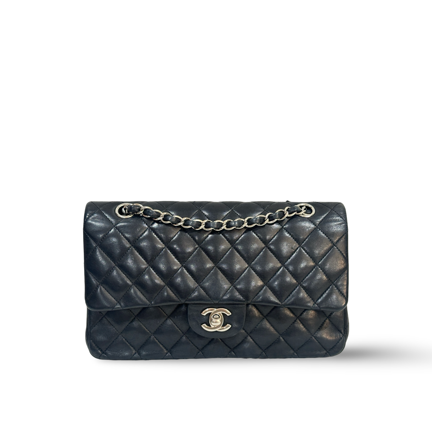 Chanel Classic Lambskin Medium Double Flap Bag - SHW / Black