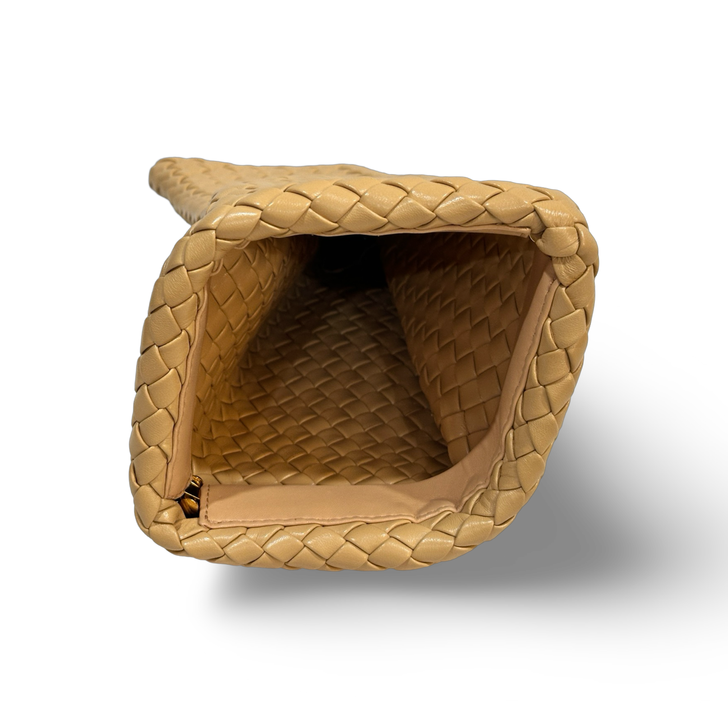 Bottega Venetta Crisscross Clutch Beige