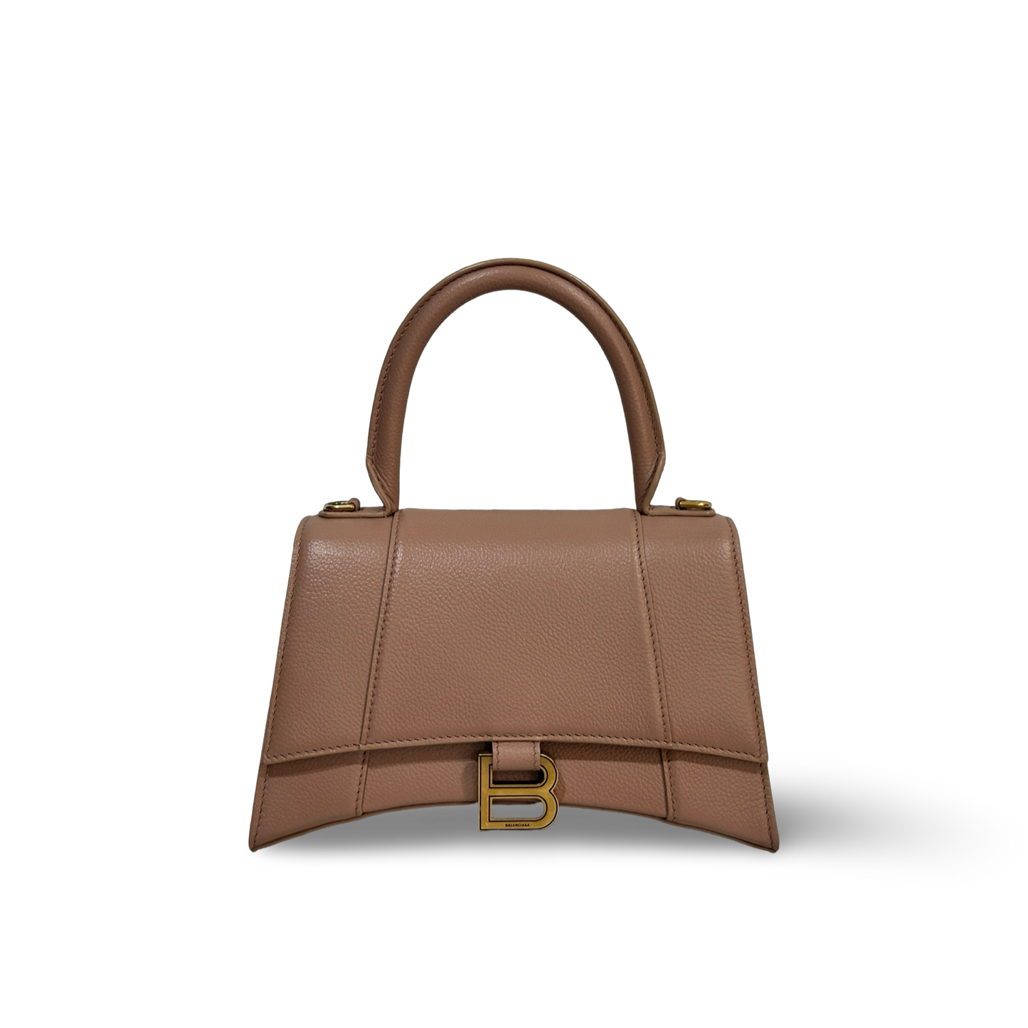 Balenciaga Grained Calfskin Hourglass w/ Strap Nude Beige