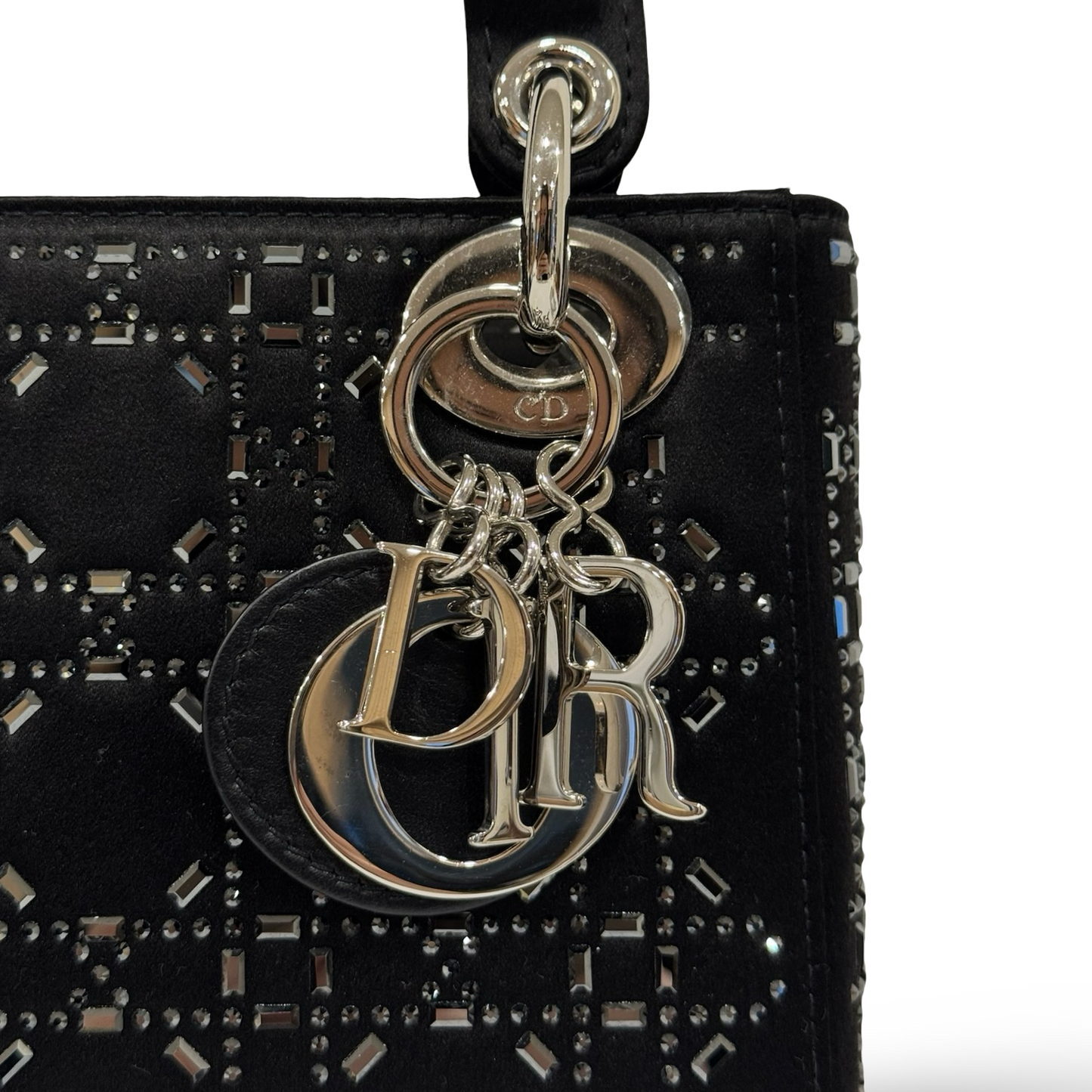 Dior Satin Mini Crystal Lady Bag - SHW / Navy