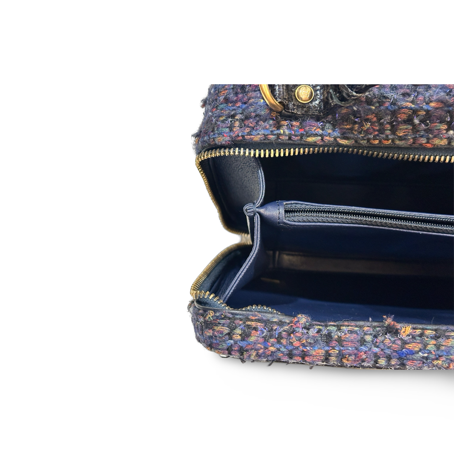 Chanel Classic Sneak Skin Tweed Medium Vanity Case Gold Navy