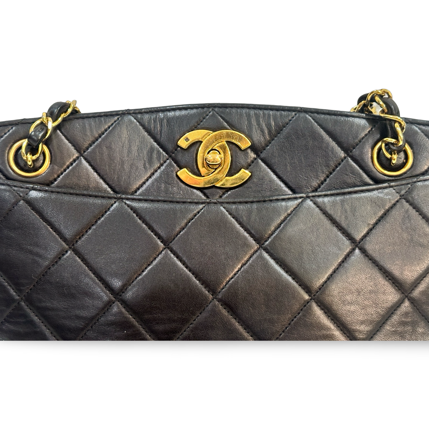 Chanel Vintage Big Logo Medium Tote Gold Black