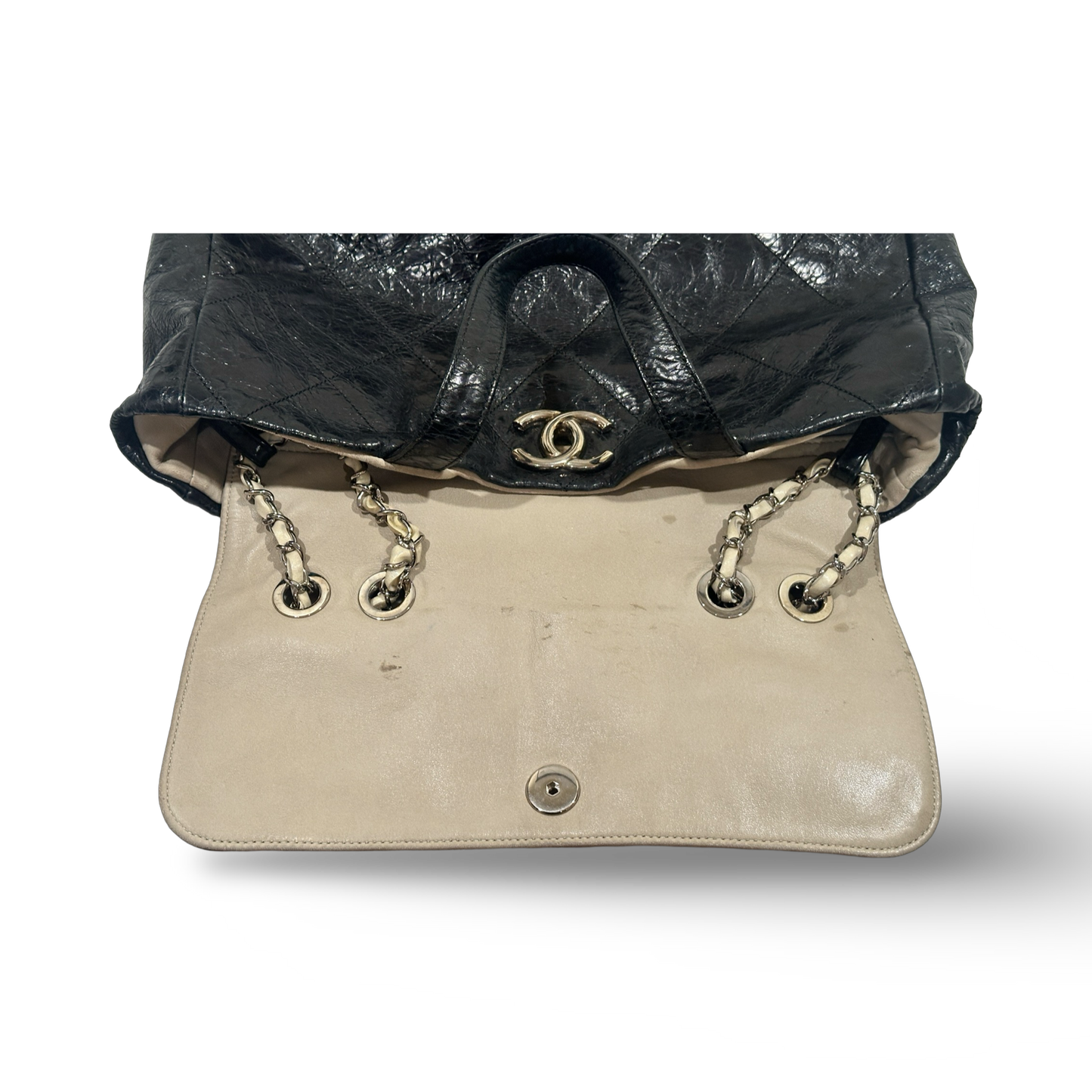 Chanel Classic Wax Shopping Tote Muti Color Beige Black