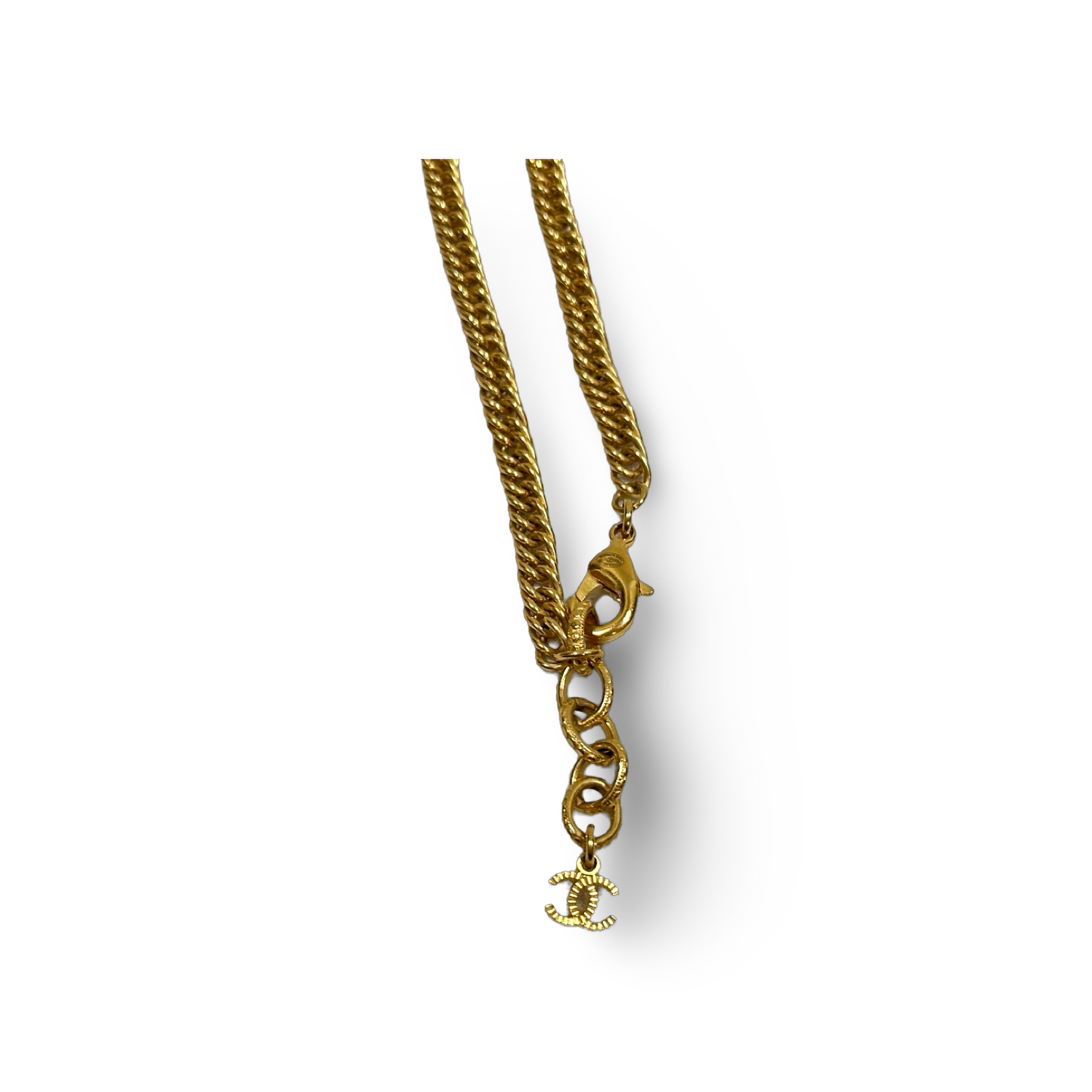 Chanel 18K Gold 2 Logo Tag Long Necklace