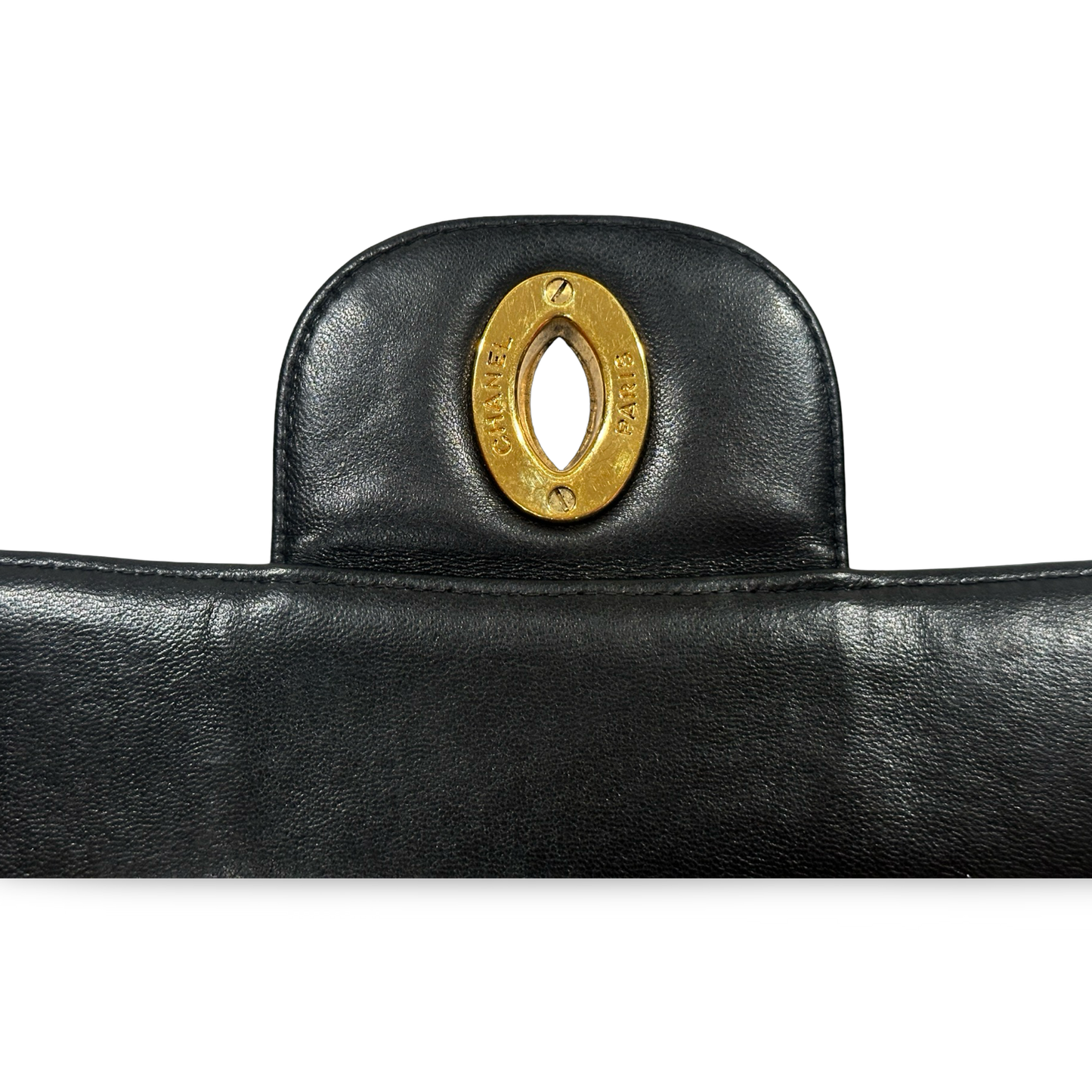 Chanel Vintage Big Logo XL Single Flap Gold Black