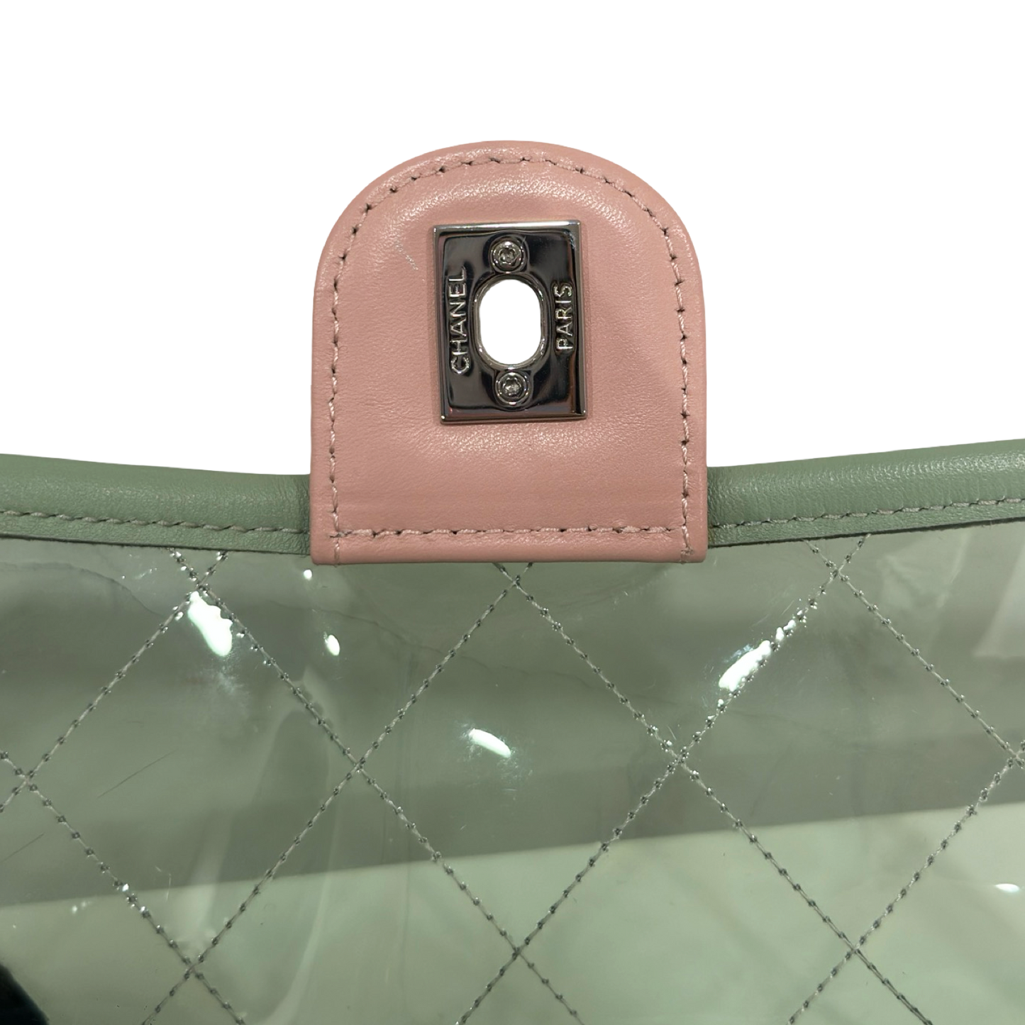 363 Chanel Quilted PVC Medium Splash Flap - SHW / Blue Pink
