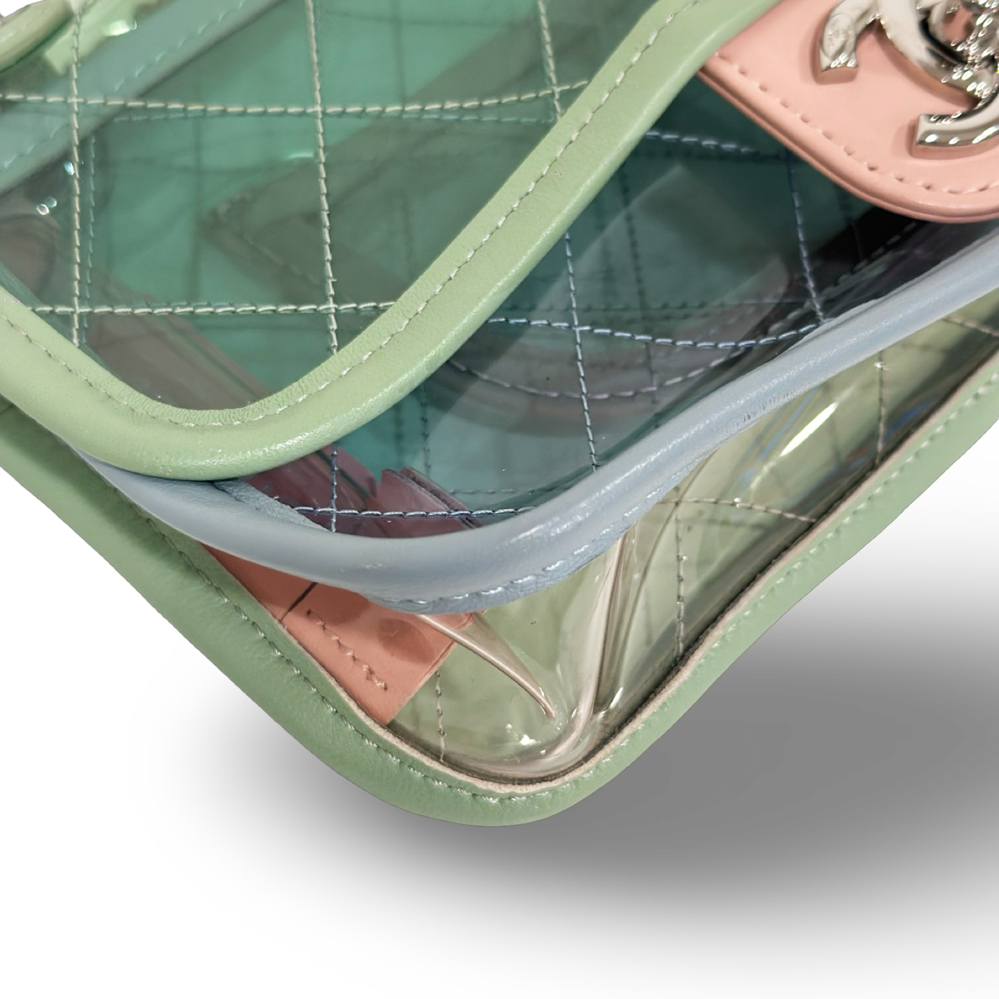 363 Chanel Quilted PVC Medium Splash Flap - SHW / Blue Pink