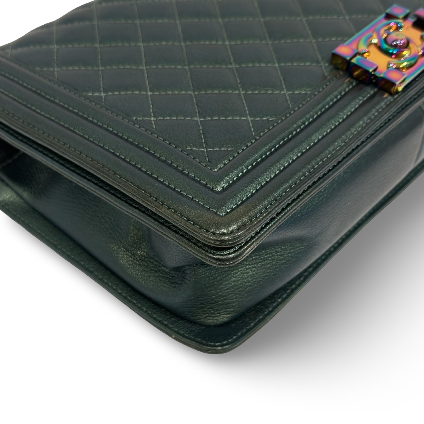 Chanel Quilted Calfskin New Medium Iredescent Boy Bag - GHW / Green