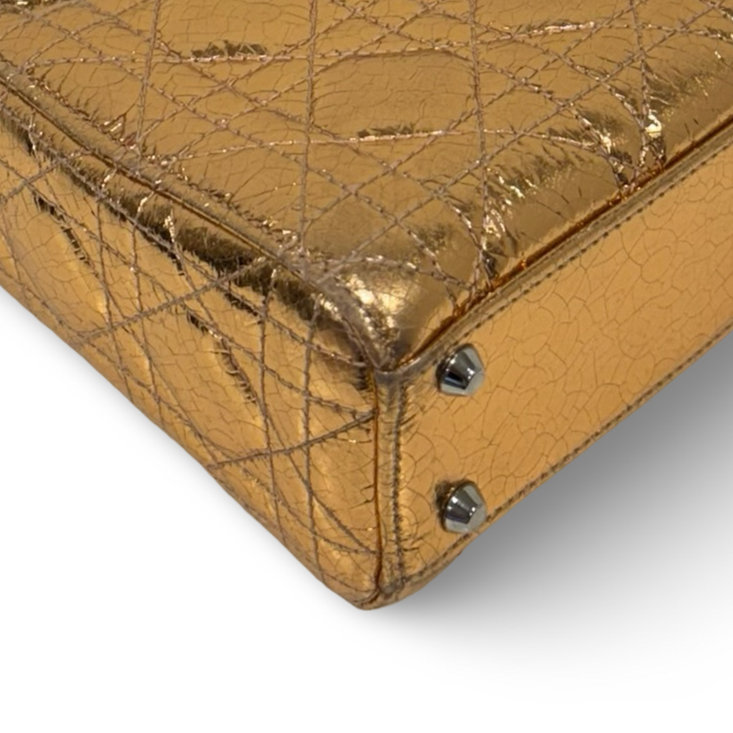 Dior Cannage Shinny Calfskin Mini Lady Bag - SHW / Rose Gold