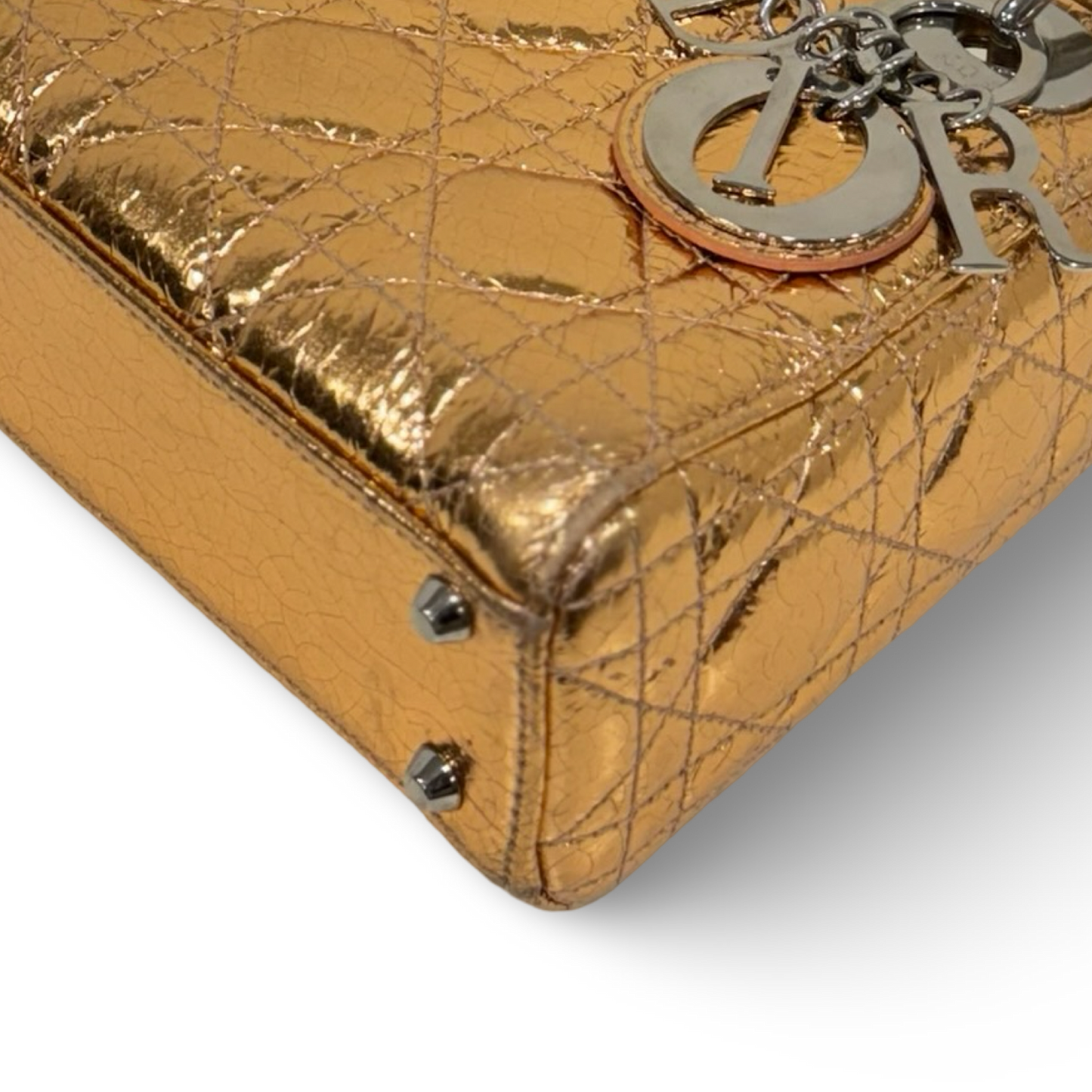 Dior Cannage Shinny Calfskin Mini Lady Bag - SHW / Rose Gold