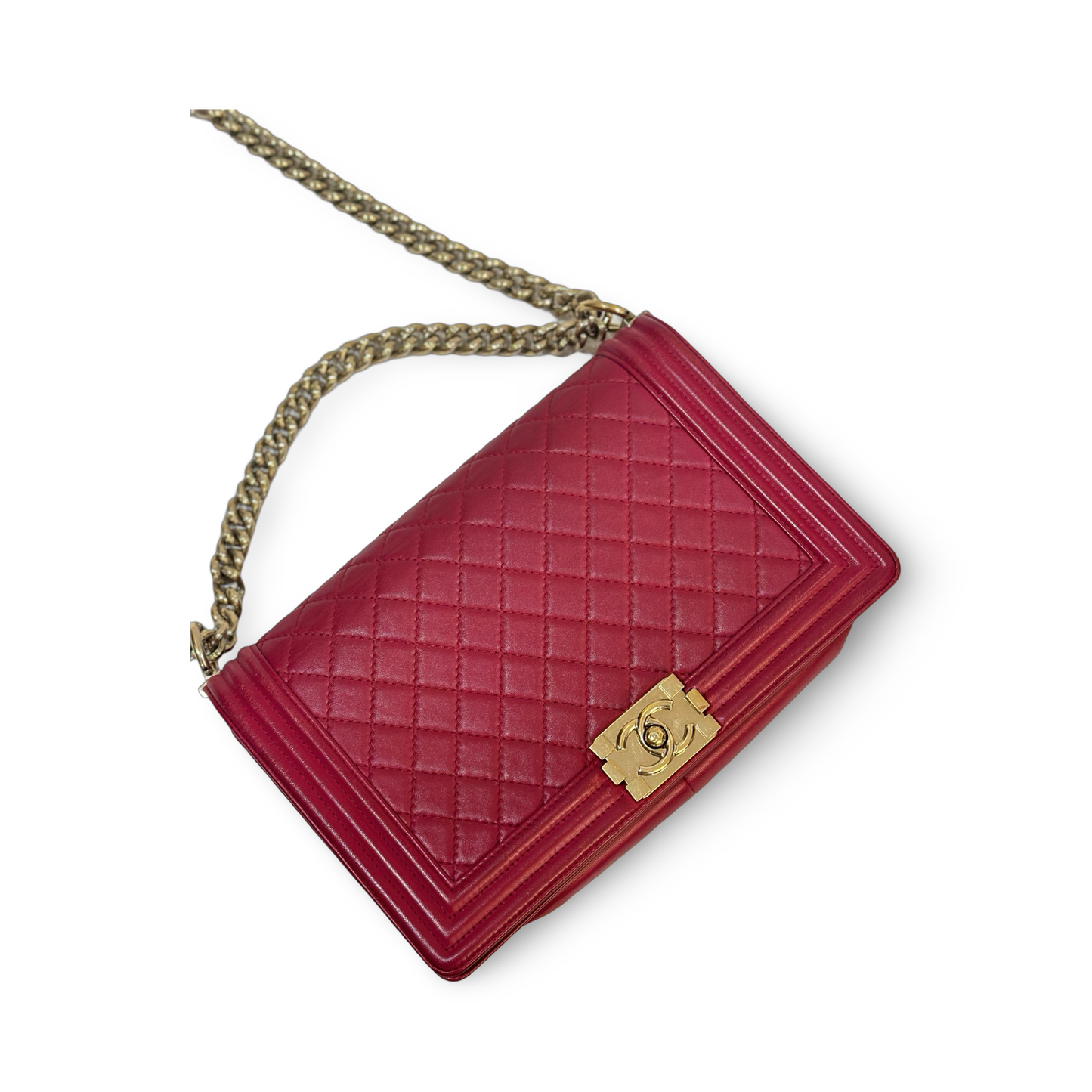 Chanel Classic Lambskin New Medium Boy Bag - GHW / Red
