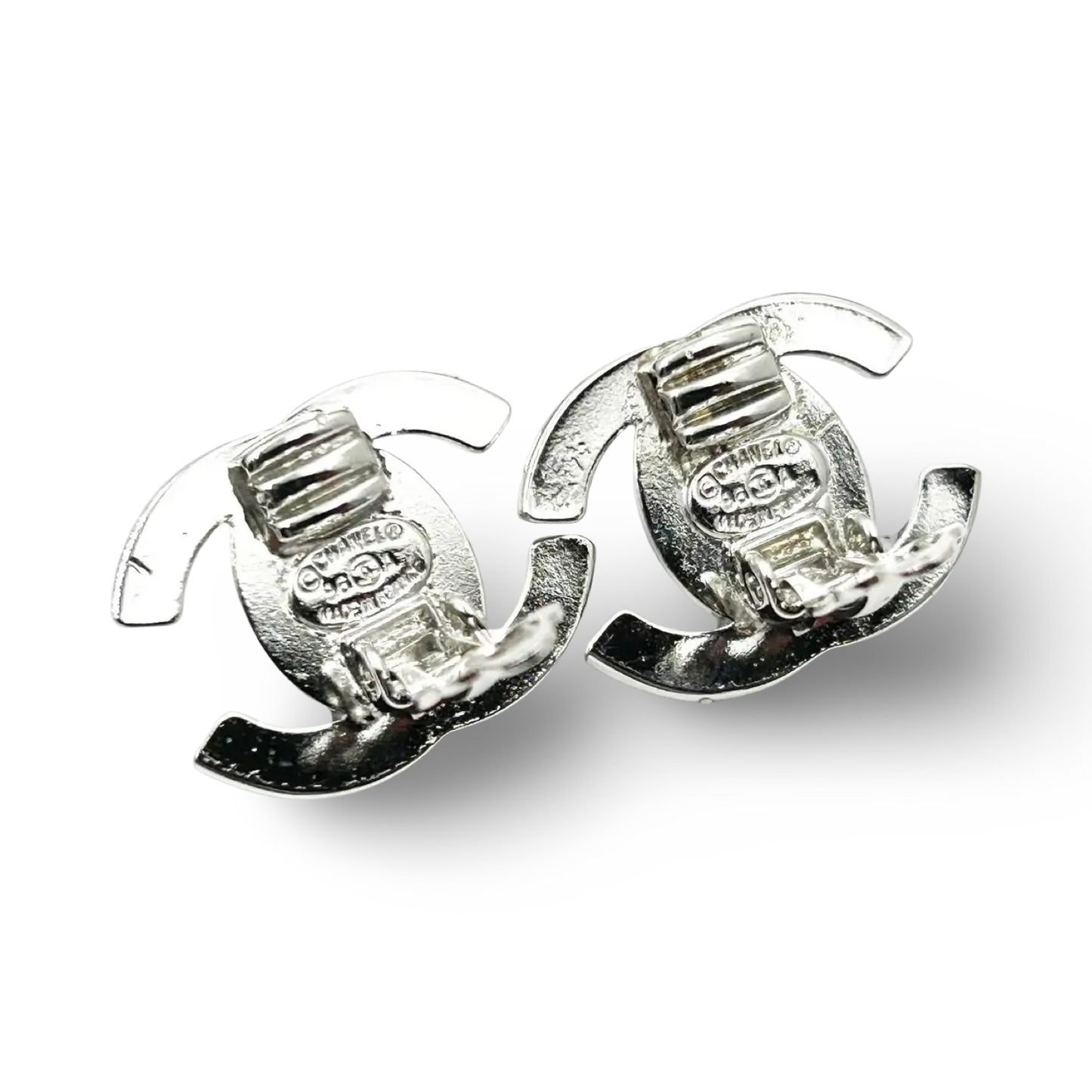Chanel CC Logo Turnlock Earrings - Silver