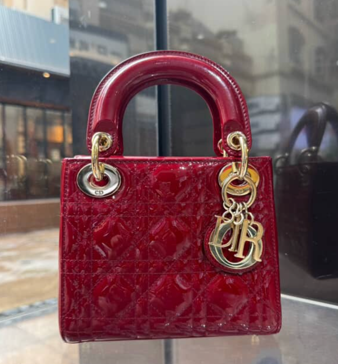 Dior Cannage Patent Mini Lady Dior - GHW / Red