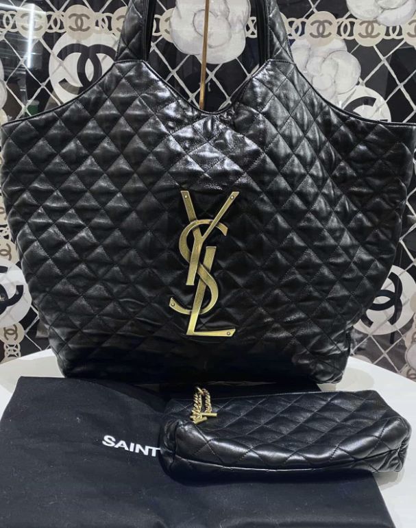Saint Laurent Quilted Lambskin Maxi Icare Tote Bag - GHW / Black
