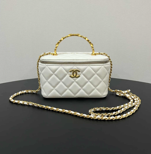 Chanel Quilted Lambskin Small Vanity Case - GHW / White