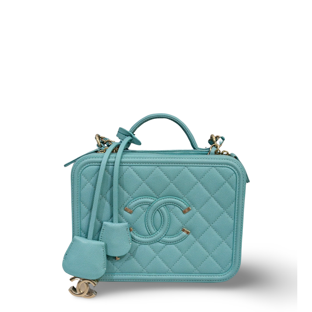Chanel Caviar Large Sky Blue Vanity Case