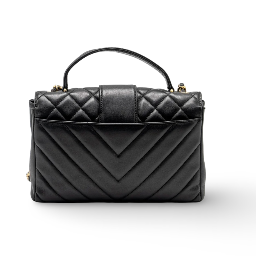 Chanel Calfskin Quilted Chevron In The City Bag - Black / GHW