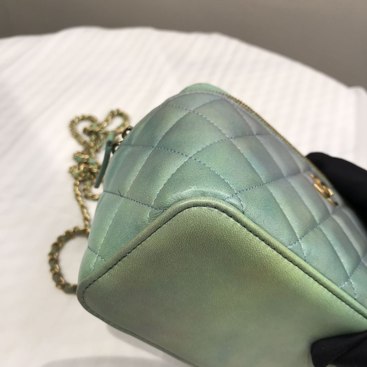 Chanel Quilted Lambskin Tophandle Small Vanity Box - GHW / Blue/Green