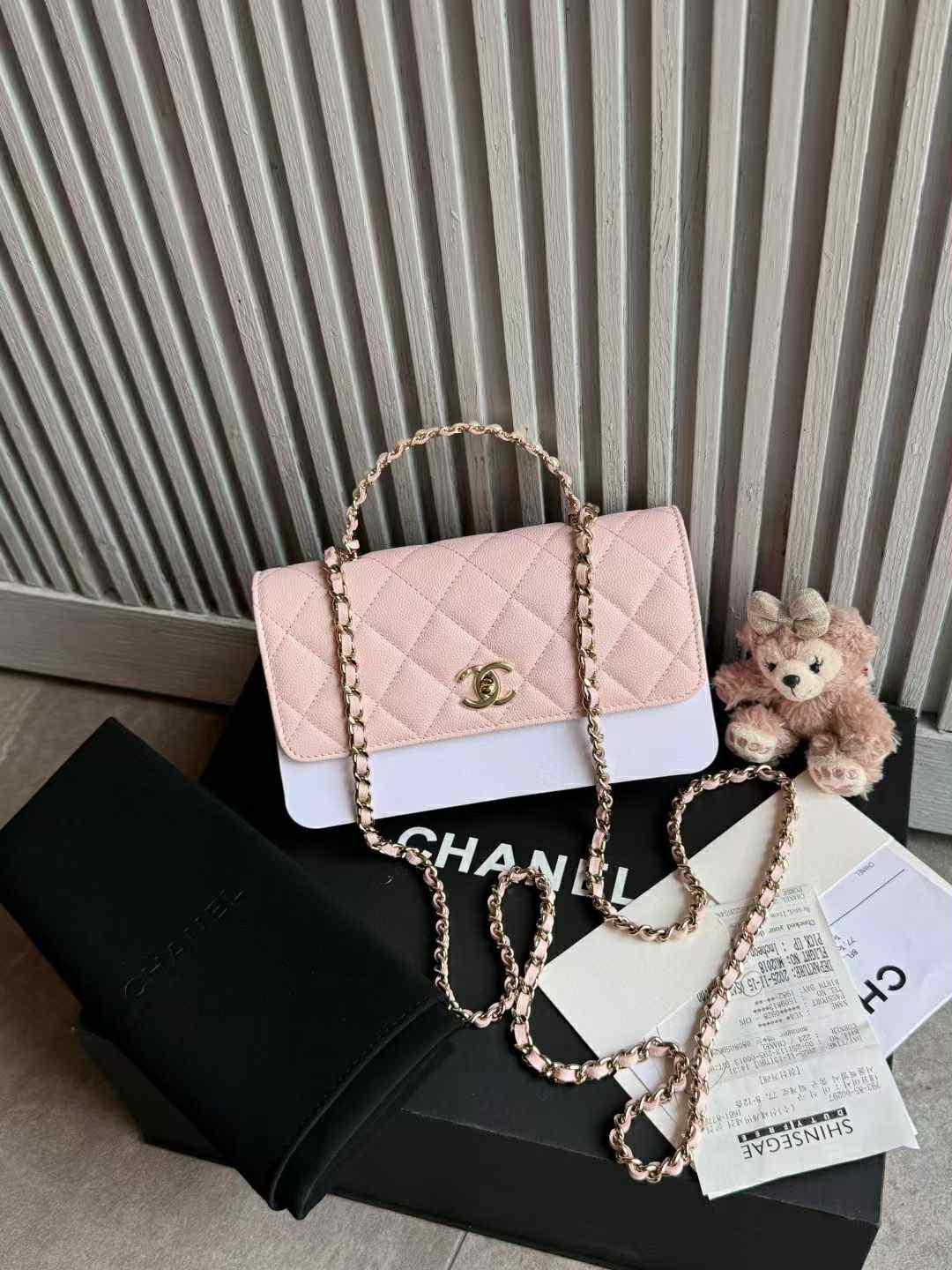 Chanel 26C Quilted Caviar Top Handle WOC - GHW/ Light Pink