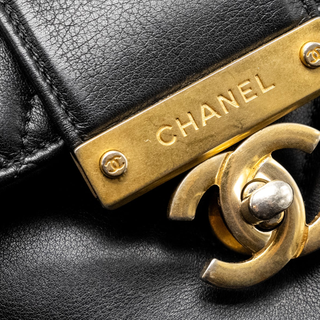 Chanel Calfskin Quilted Chevron In The City Bag - Black / GHW