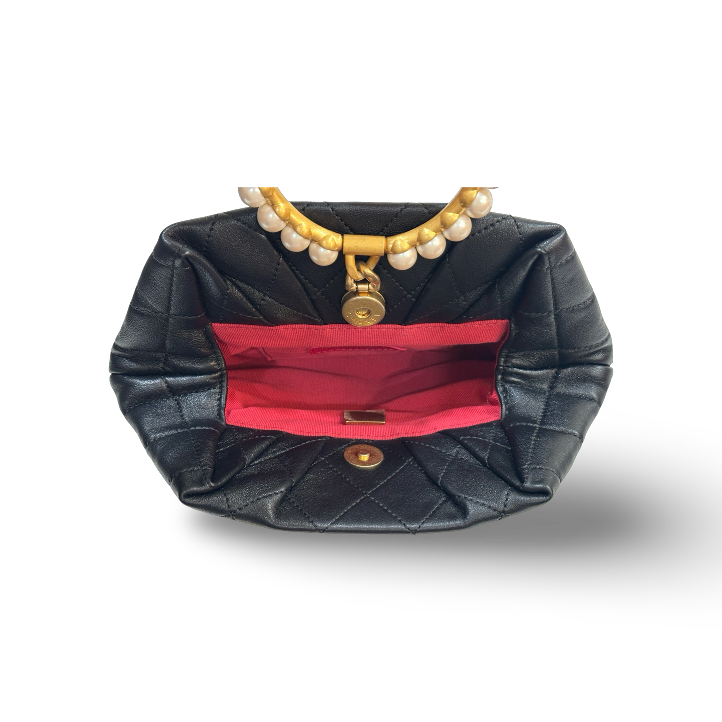 Chanel Classic Lambskin Clutch with Pearl handle Black