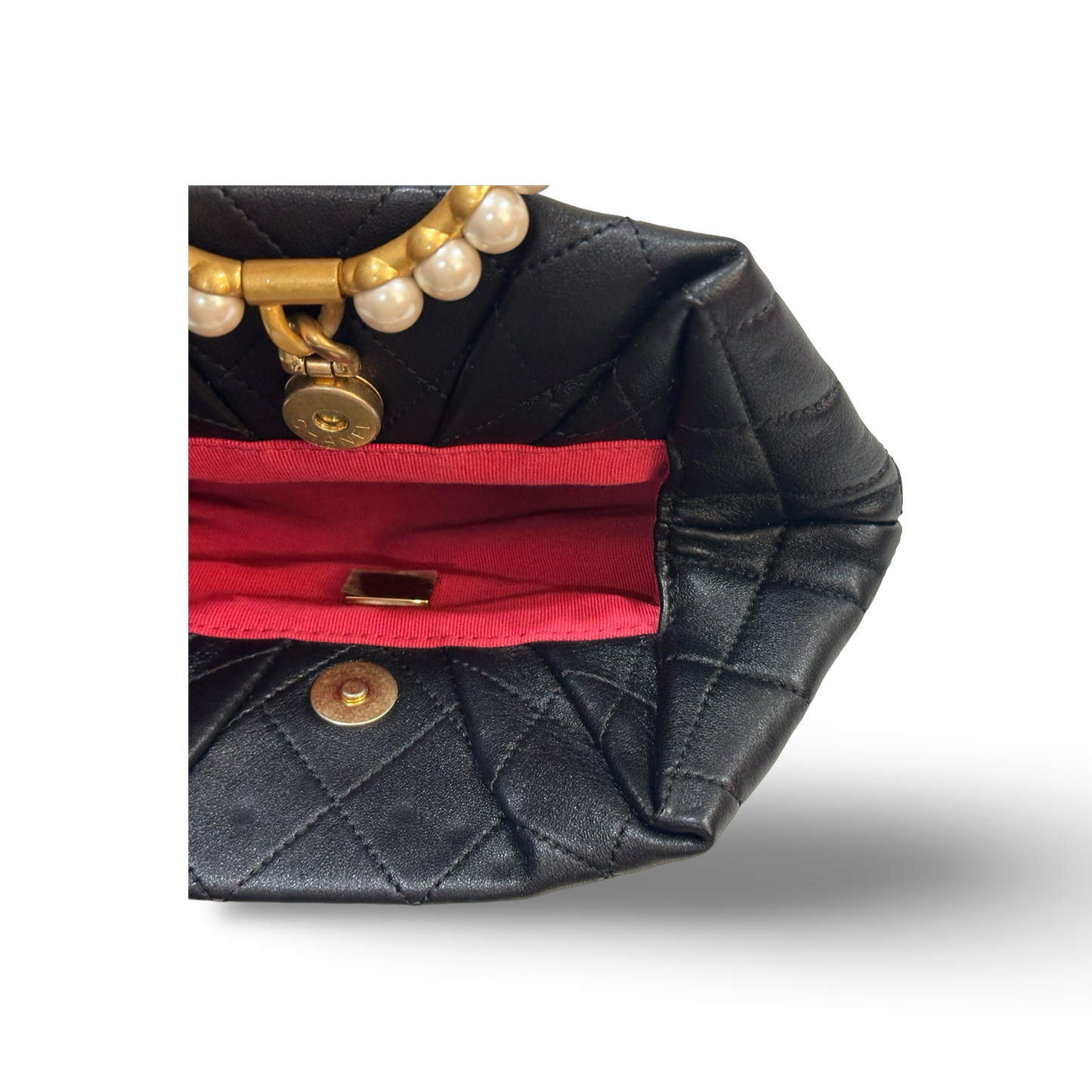 Chanel Classic Lambskin Clutch with Pearl handle Black