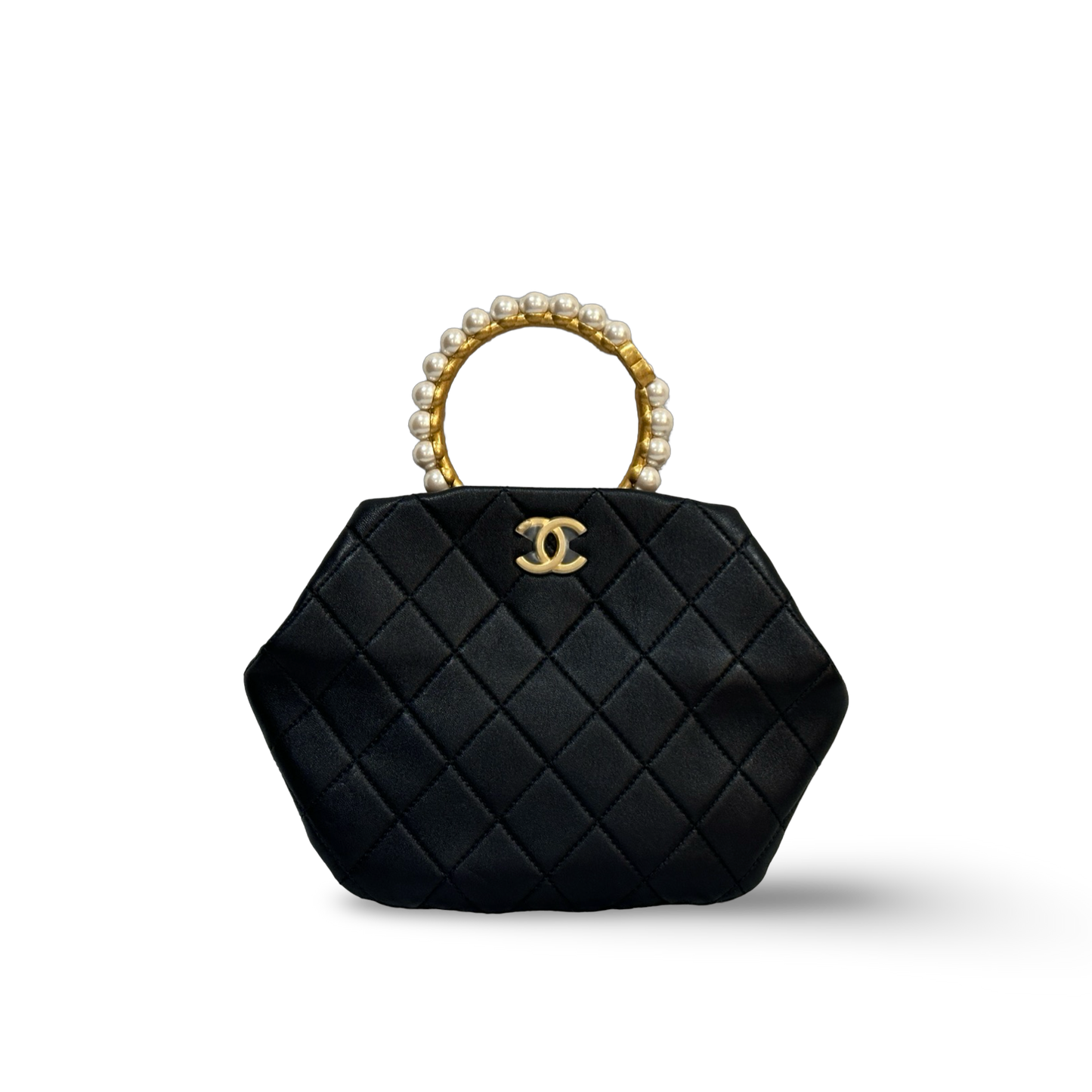 Chanel Classic Lambskin Clutch with Pearl handle Black