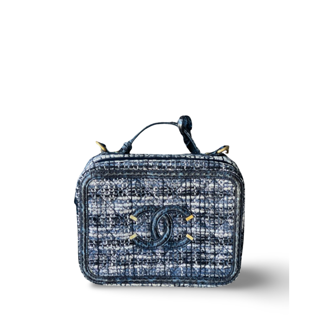 Chanel Snakeskin Medium Filigree Navy Vanity Case