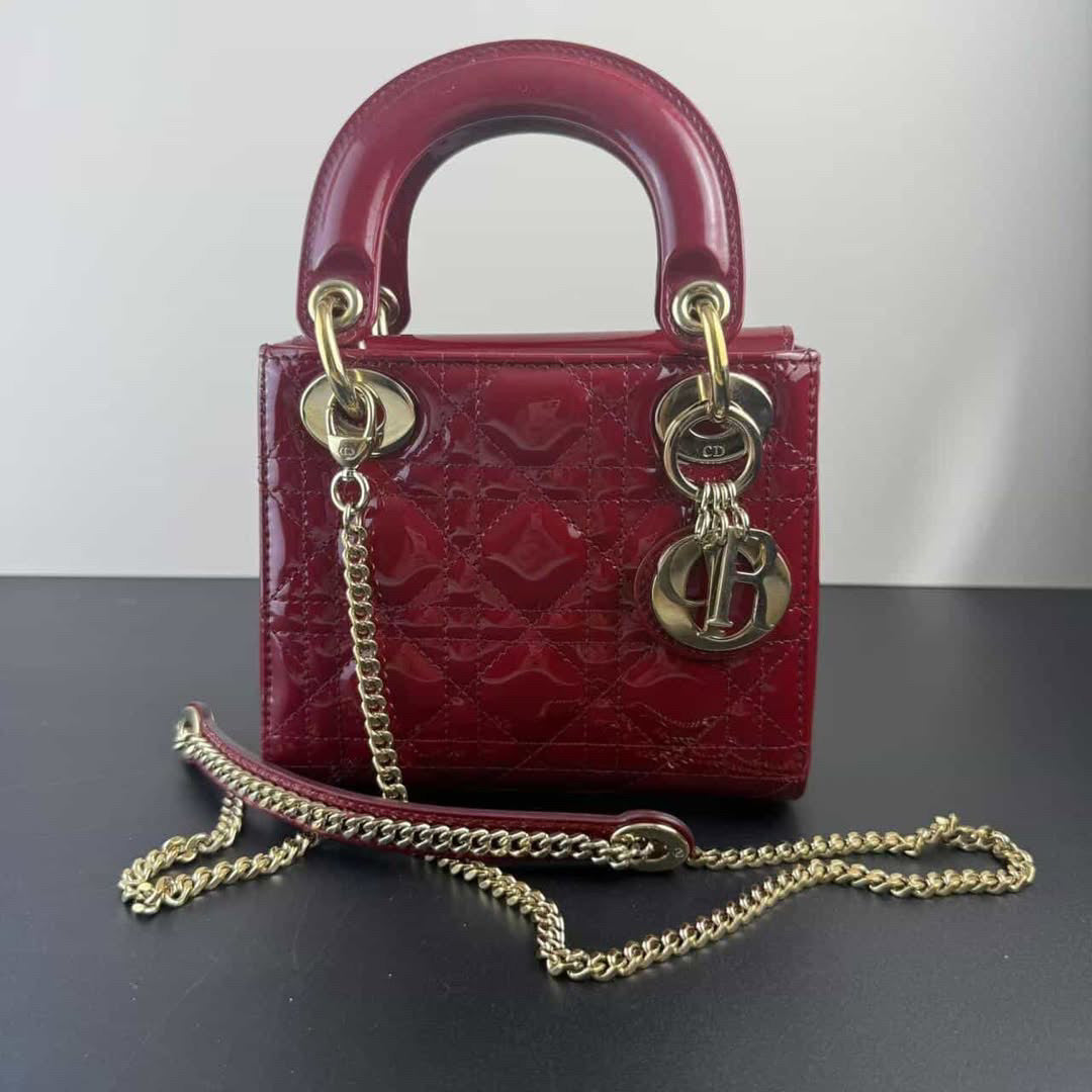 Dior Cannage Patent Mini Lady Dior - GHW / Red (65%)