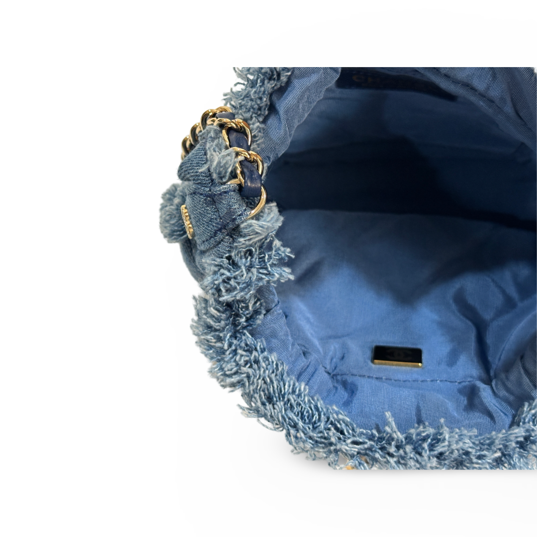 Chanel Denim Quilted Medium Mood Bucket With Chain Blue Multicolor