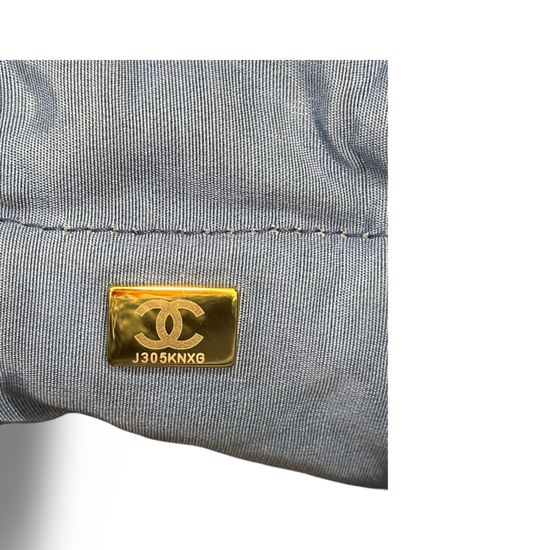 Chanel Denim Quilted Medium Mood Bucket With Chain Blue Multicolor