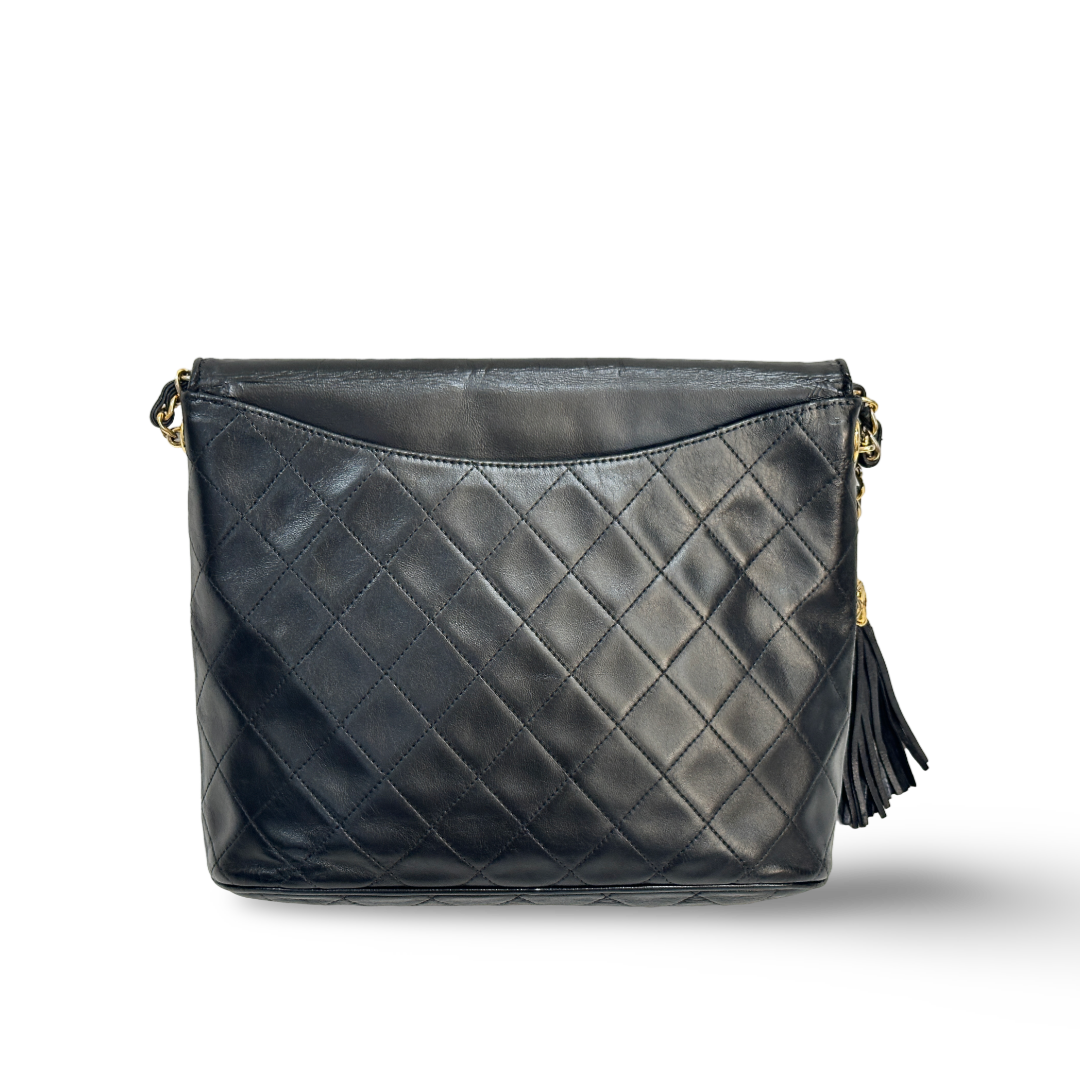 Chanel Vintage Big Logo With Fringe Flap - Gold / Black