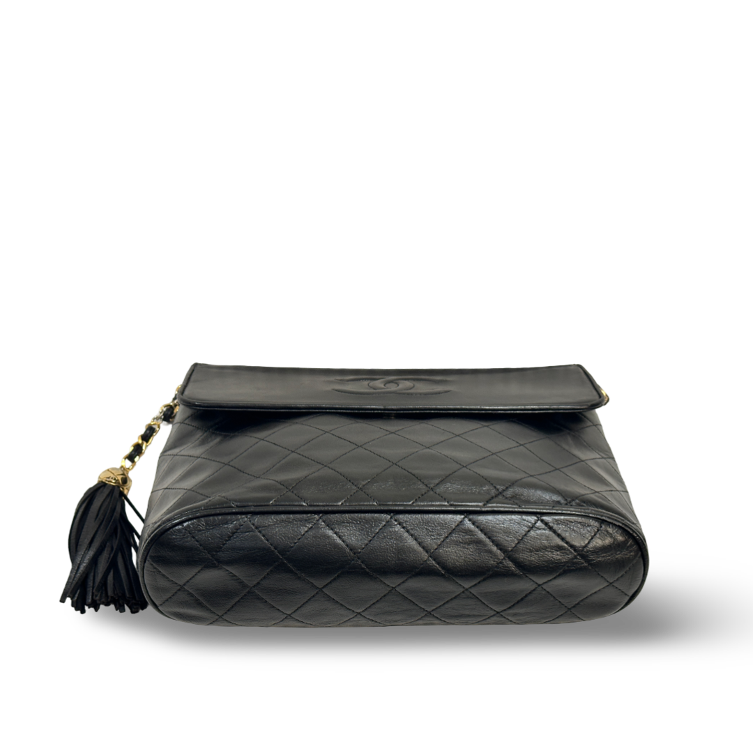 Chanel Vintage Big Logo With Fringe Flap - Gold / Black