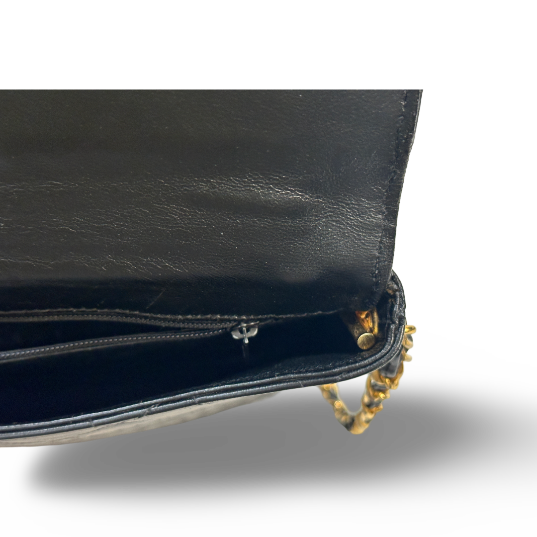 Chanel Vintage Big Logo With Fringe Flap - Gold / Black
