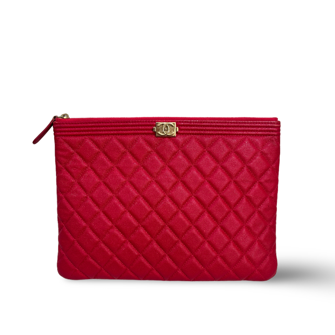 Chanel Caviar Medium Boy Zip Pouch - Red