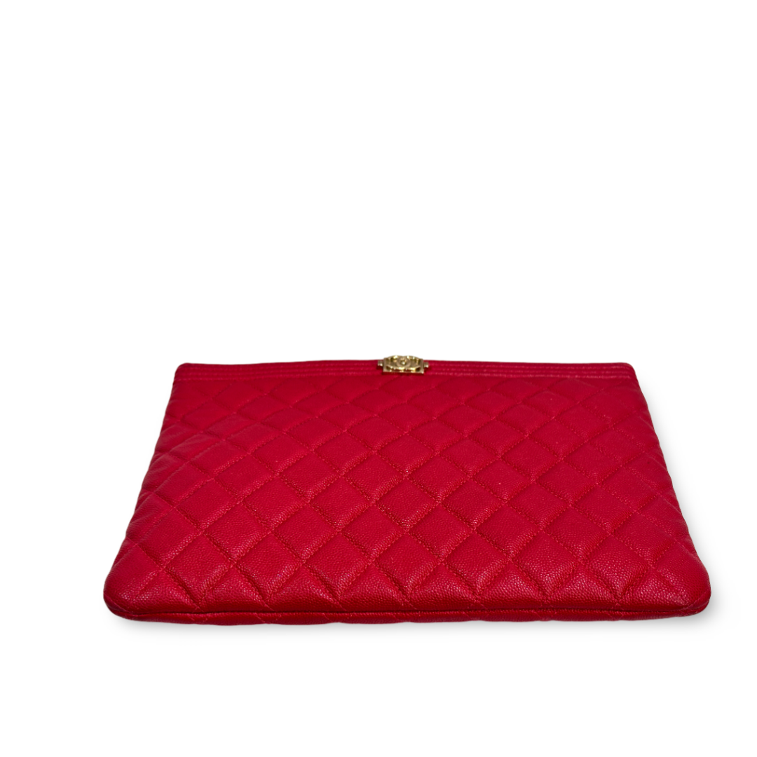 Chanel Caviar Medium Boy Zip Pouch - Red