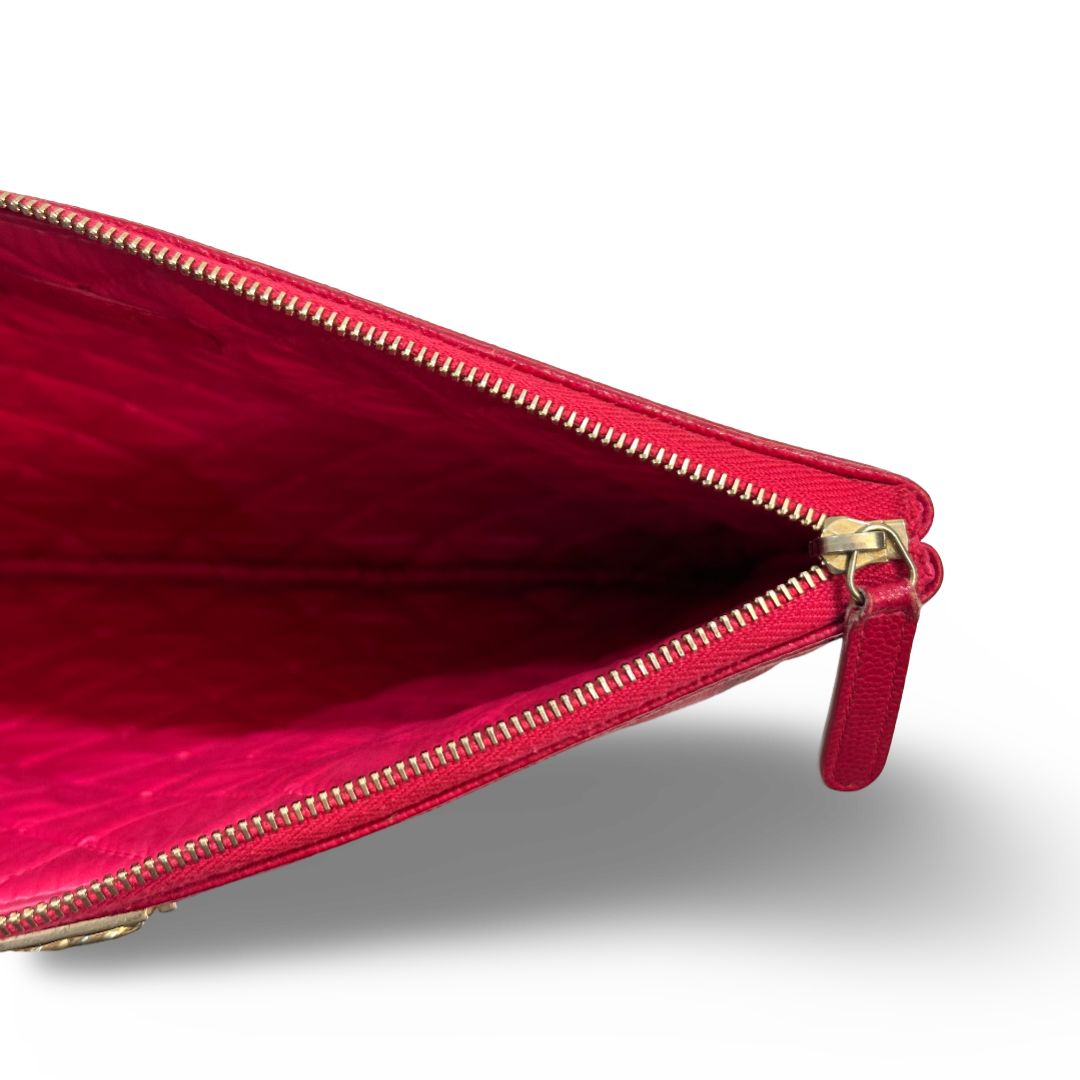 Chanel Caviar Medium Boy Zip Pouch - Red