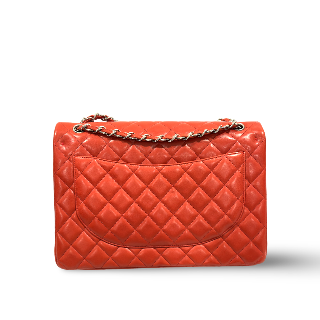Chanel Classic Lambskin Quilted Maxi Double Flap Orange Red