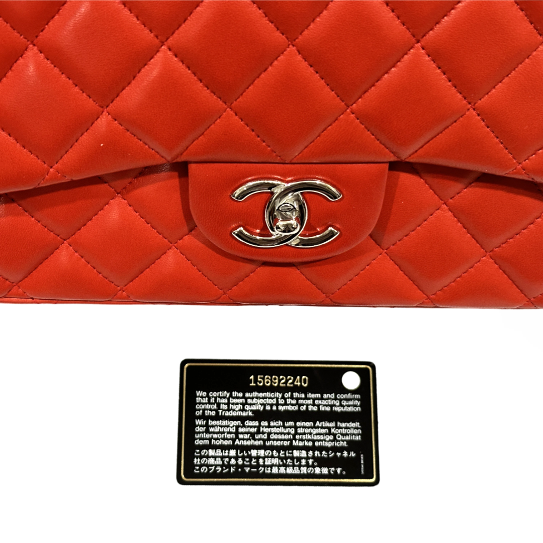 Chanel Classic Lambskin Quilted Maxi Double Flap Orange Red